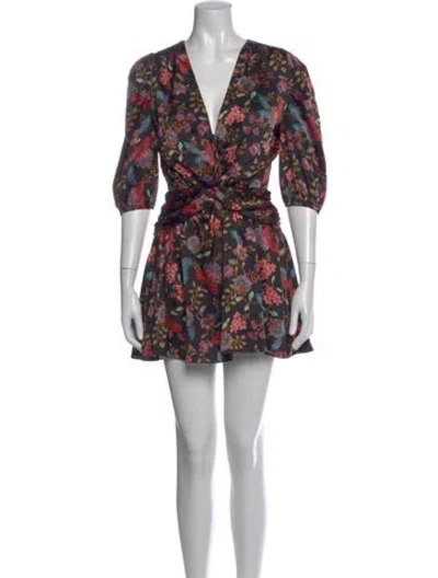Pre-owned Misa Floral Print Mini Dress In Black