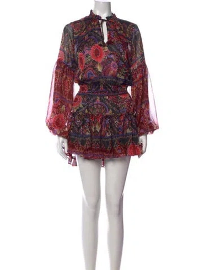 Pre-owned Misa Floral Print Mini Dress In Black
