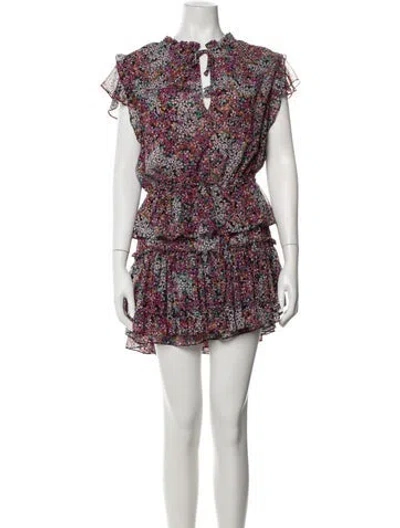 Pre-owned Misa Floral Print Mini Dress In Black