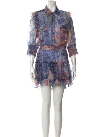 Pre-owned Misa Floral Print Mini Dress In Blue