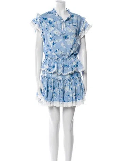 Pre-owned Misa Floral Print Mini Dress In Blue