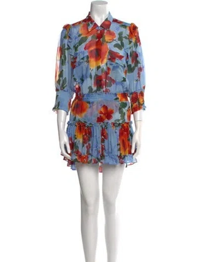 Pre-owned Misa Floral Print Mini Dress In Blue