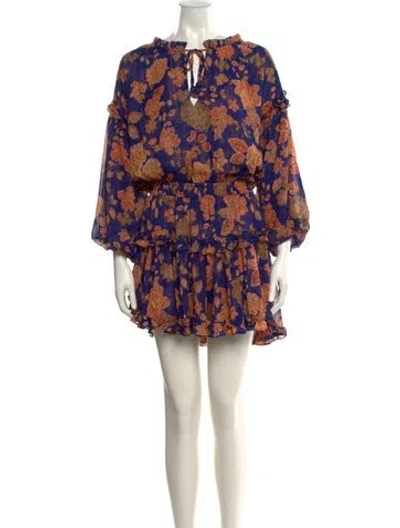 Pre-owned Misa Floral Print Mini Dress In Blue