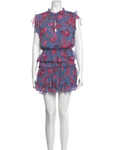 Pre-owned Misa Floral Print Mini Dress In Blue