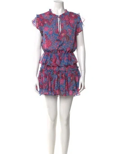 Pre-owned Misa Floral Print Mini Dress In Blue
