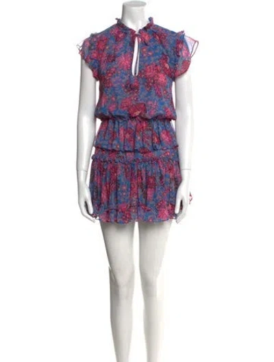 Pre-owned Misa Floral Print Mini Dress In Blue