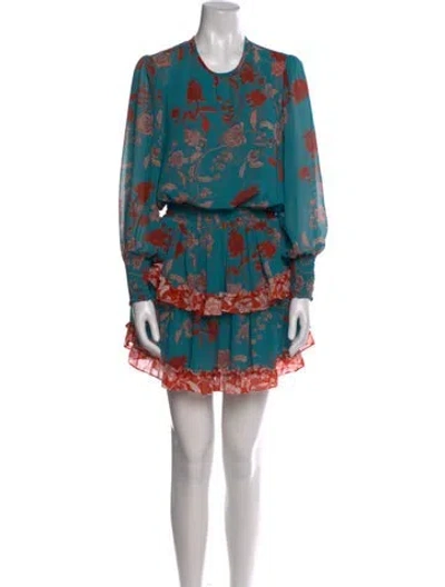 Pre-owned Misa Floral Print Mini Dress In Blue