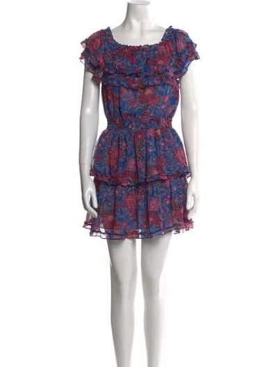 Pre-owned Misa Floral Print Mini Dress In Blue