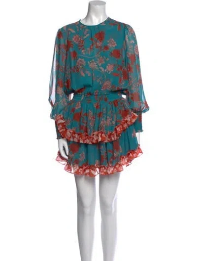 Pre-owned Misa Floral Print Mini Dress In Blue