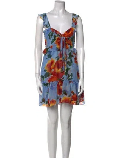 Pre-owned Misa Floral Print Mini Dress In Blue