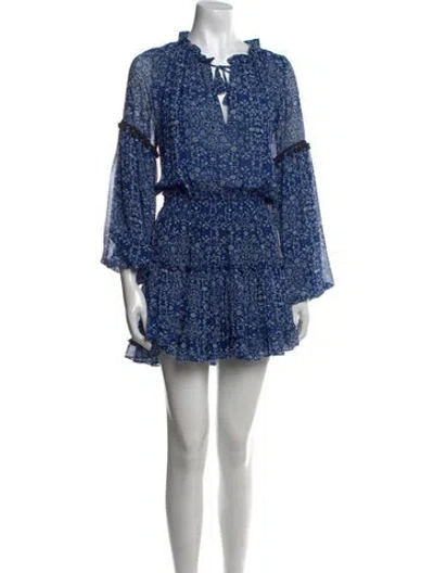 Pre-owned Misa Floral Print Mini Dress In Blue