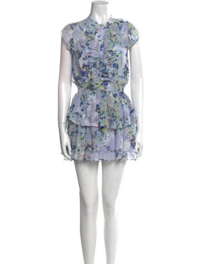 Pre-owned Misa Floral Print Mini Dress In Blue