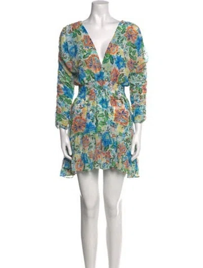Pre-owned Misa Floral Print Mini Dress In Blue