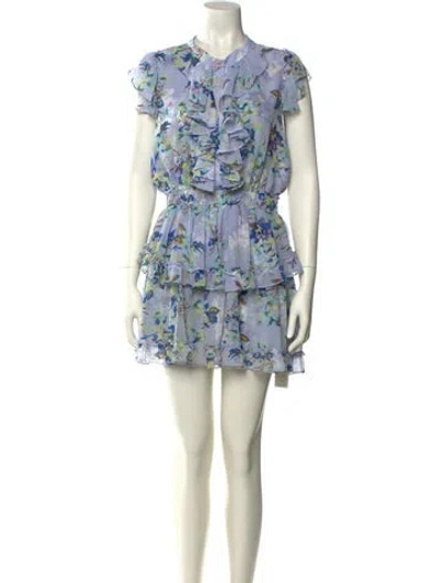 Pre-owned Misa Floral Print Mini Dress In Blue