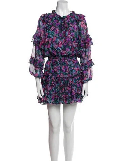 Pre-owned Misa Floral Print Mini Dress In Blue