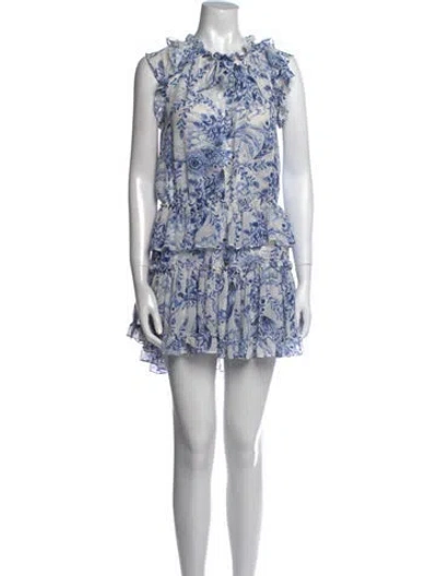Pre-owned Misa Floral Print Mini Dress In Blue