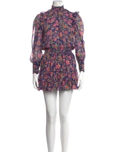 Pre-owned Misa Floral Print Mini Dress In Blue