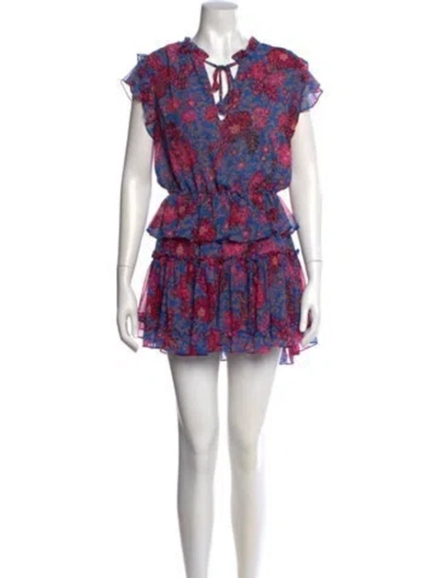 Pre-owned Misa Floral Print Mini Dress In Blue