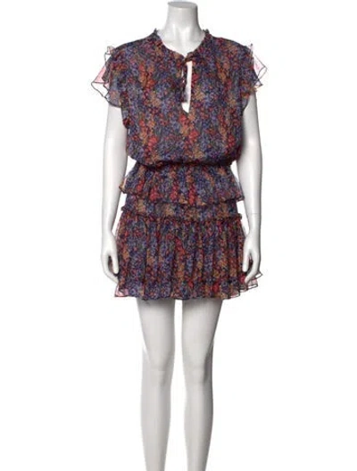 Pre-owned Misa Floral Print Mini Dress In Blue