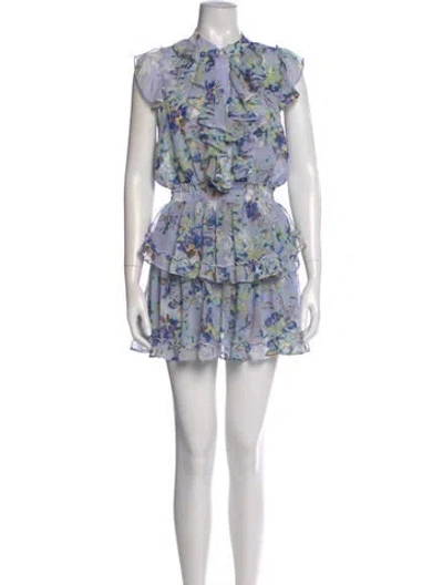 Pre-owned Misa Floral Print Mini Dress In Blue