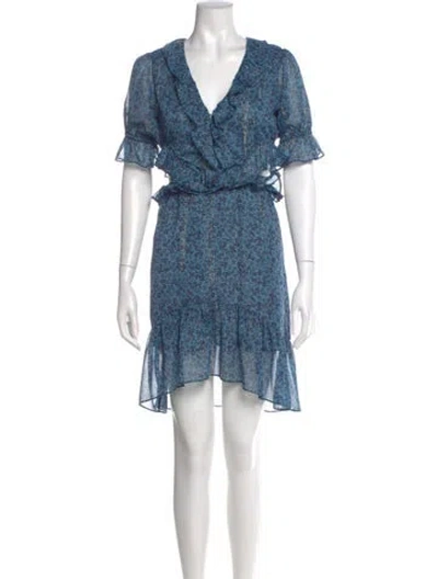 Pre-owned Misa Floral Print Mini Dress In Blue