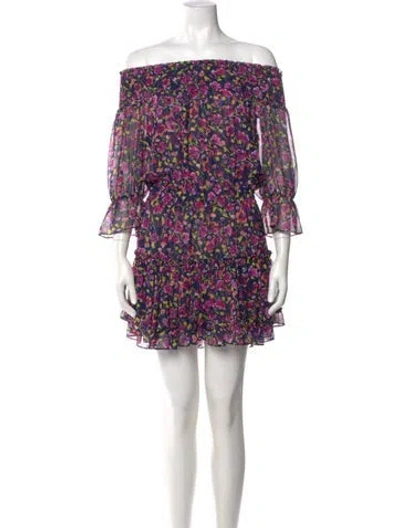 Pre-owned Misa Floral Print Mini Dress In Blue