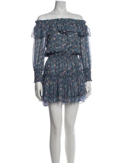 Pre-owned Misa Floral Print Mini Dress In Blue