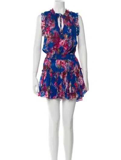 Pre-owned Misa Floral Print Mini Dress In Blue