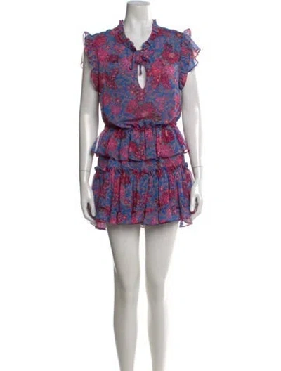 Pre-owned Misa Floral Print Mini Dress In Blue