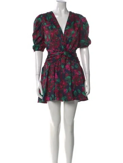 Pre-owned Misa Floral Print Mini Dress In Blue