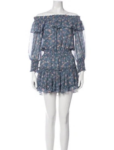 Pre-owned Misa Floral Print Mini Dress In Blue