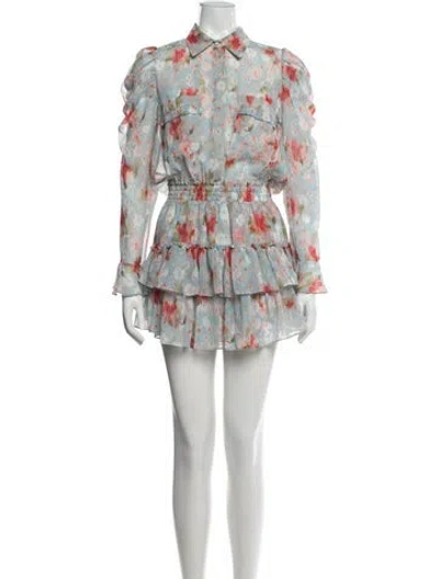 Pre-owned Misa Floral Print Mini Dress In Blue