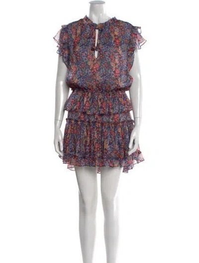 Pre-owned Misa Floral Print Mini Dress In Blue