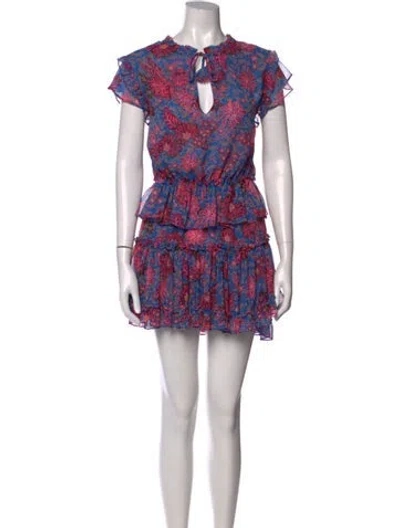 Pre-owned Misa Floral Print Mini Dress In Blue