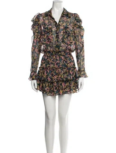 Pre-owned Misa Floral Print Mini Dress In Blue