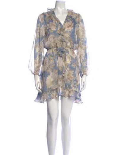 Pre-owned Misa Floral Print Mini Dress In Blue