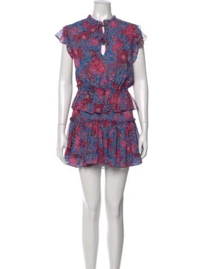 Pre-owned Misa Floral Print Mini Dress In Blue