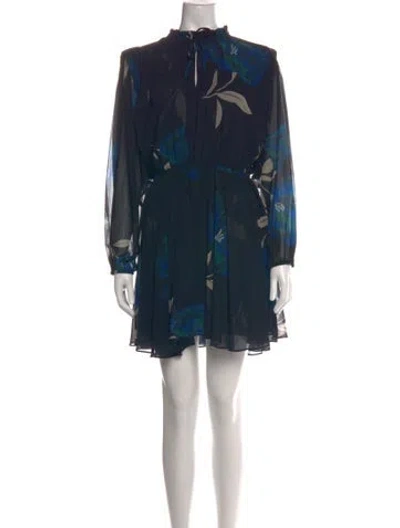 Pre-owned Misa Floral Print Mini Dress In Blue