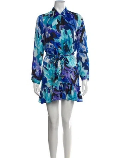 Pre-owned Misa Floral Print Mini Dress In Blue
