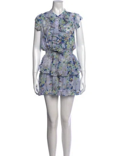 Pre-owned Misa Floral Print Mini Dress In Blue