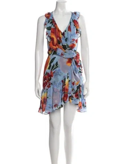 Pre-owned Misa Floral Print Mini Dress In Blue