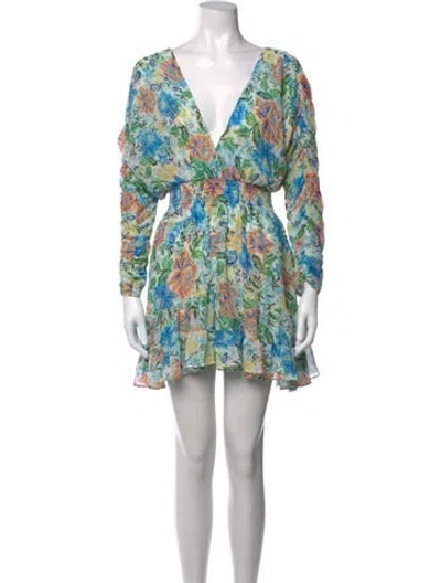 Pre-owned Misa Floral Print Mini Dress In Blue