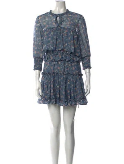 Pre-owned Misa Floral Print Mini Dress In Blue
