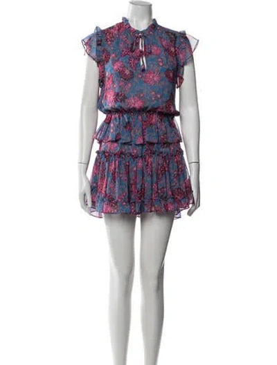 Pre-owned Misa Floral Print Mini Dress In Blue