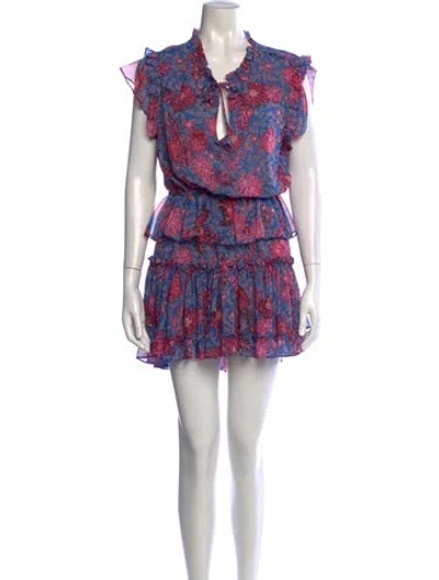 Pre-owned Misa Floral Print Mini Dress In Blue