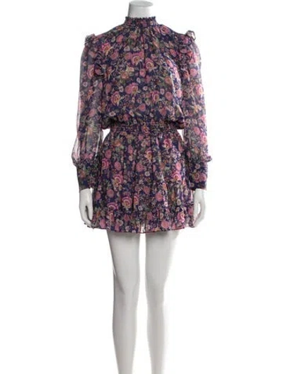 Pre-owned Misa Floral Print Mini Dress In Blue