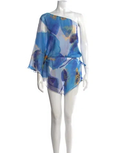 Pre-owned Misa Floral Print Mini Dress In Blue