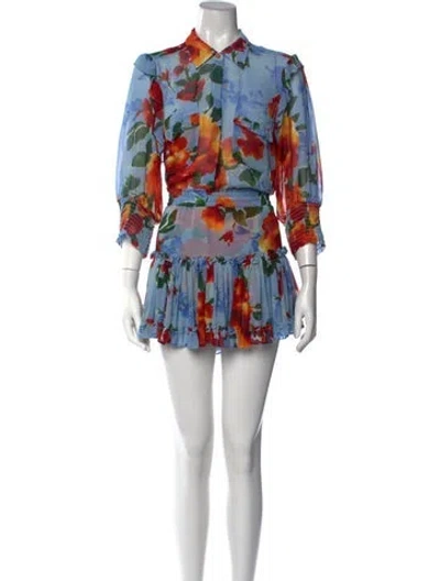 Pre-owned Misa Floral Print Mini Dress In Blue