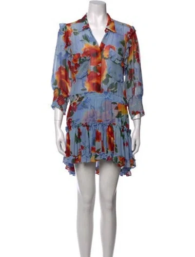 Pre-owned Misa Floral Print Mini Dress In Blue