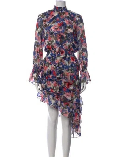 Pre-owned Misa Floral Print Mini Dress In Blue